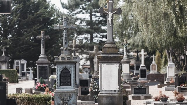 Old Gothic cemetery in Europe. Grief and remembrance concept